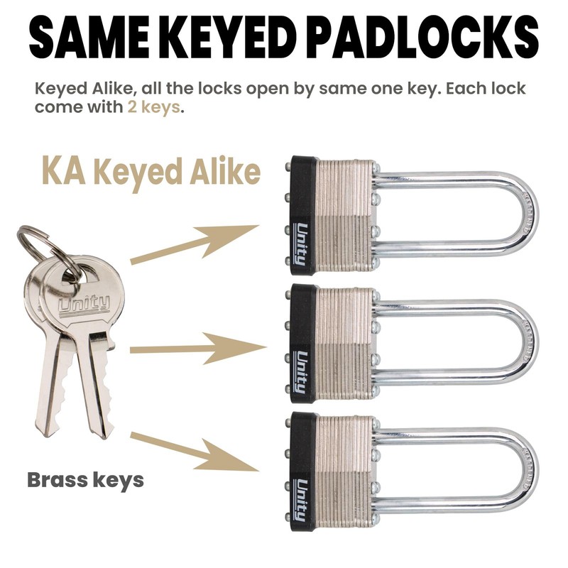 Same keyed Laminated Steel Padlock 1-3/4"(45mm) Long Shackle, High Security,