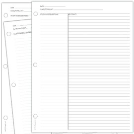 Cornell Notes Style Study Note Taking System Sheets, White, 3 Hole Punch, Double Sided (White, 150)