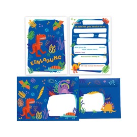 Junapack 12 Invitation Cards for Children's Birthday Parties Boys Dinosaur Dinosaur Includes 12 Envelopes, 12 Bags / Natural, 12 Stickers