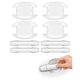 RAMGLYO Car Door Handle Protection Film, Pack of 8 Transparent (4 x Strips & Trough), Scratch-Resistant Protective Stickers, Prevents Key Scratches & Parking Damage, Invisible Paint & Residual Free