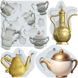 Sijiangmold Teekannen Fondantform Teetasse Silikonformen Für Teeparty Kuchendekoration Schokolade Cupcake Topper Süßigkeiten Polymer Ton Blütenpaste 4er Set