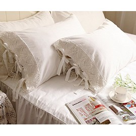 Idyllic Life One Piece White Wide Crochet Lace 100% Cotton Pillowcase 14 (Standard 20"x30")