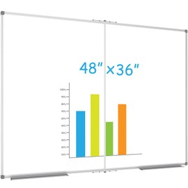 JILoffice Magnetic Foldable White Board 48 x 36 Inches, Dry Erase Whiteboard, Silver Aluminum Frame with 2 Detachable Marker Tray Wall Mounted Board for Office Home and School