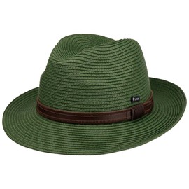 Lipodo Mondavio Bogart Straw Hat - Plain Hat with Contrast Trim - Classic Look - Made in Italy - Summer Hat with Leather Strap - for Men - Spring/Summer, dark green