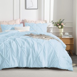 Andency Light Blue King Size Comforter Set (104x90Inch), 3 Pieces Soft Lightweight Western Modern Pinch Pleat Bedding Comforters, All Season Warm Down Alternative Bed Set for Boys Men Adults