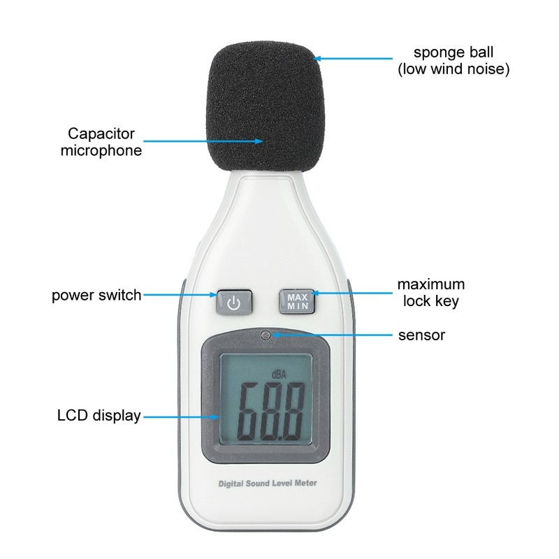 Decibel Meter Handheld LCD Digital Sound Level Tester 30-130dBA Tester