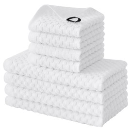 Fintale 100% Cotton Kitchen Towels and Dishcloths Set, 12 x 12 & 15 x 25 Inches, Set of 8 Bulk Super Soft and Absorbent Terry Cloth Dish Towels, Quick Drying Hand Towels with Hanging Loop, White