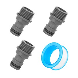 MEMOFYND Pack of 3 G1/2 Garden Hose Male Thread Quick Coupling with 1 Piece 4 Metre Long Waterproof Tape for Garden Hose Tap Adapter Tap Hose Connection