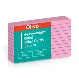 Pink Lined Index Cards 3x5 Ruled Note Cards 100 Count, 180 gsm Heavy Weight