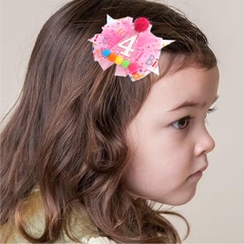 Hot Pink 4th Birthday Hair Bow - Happy Birthday ribbon Bows, Pink Birthday Hat Bows, 4th Birthday Hair Clips for Girls, Fouth Birthday Girls Hair Accessories
