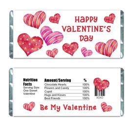Valentine's Day Candy Wrapper, Hearts, Chocolate Bar Labels, Kids Class Valentine, Pack of 20