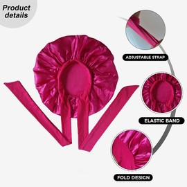 HIQIU Women's Long Hair Care Satin Bonnet Sleeping Cap, Silk Adjustable Sleep Cap, Elastic Bonnet Silk Hood for Sleeping, Soft for Sleep, Night Bonnet for Women, pink-red