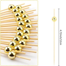 Gold Cocktail Picks 200 4.7 inch Fancy Cocktail Toothpicks for Drinks, Desserts, Charcuterie, Wedding Party Fancy Toothpicks, Gold Pearl Mini Food Picks Decorative.