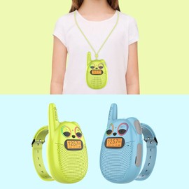 QNIGLO Q136 Reloj Walkie Talkie Niños USB Largo Alcance,Radio FM FRS 22 Canales Comunicación 2-5Km,Equipo de Juego al Aire Libre, Creativo Regalo y Juguete para Niños Adolescente(AzulVioletaVerde)