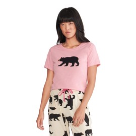 Little Blue House by Hatley Women's Short Sleeve Pajama Tee, Bear On Pink, Large