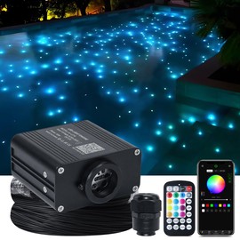 AZIMOM Black Cover PMMA 200pcs 0.03in 9.8ft Fiber Optic Cable, 16W Twinkle&Sound Mode Light Box,Decorative Twinkle Star Light for Home Pool Floor Wall Ceiling Decor