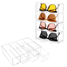 HMIEPRS Acrylic Storage Box for Glasses with 4 Drawers, Clarity Sunglasses Glasses Organiser, Stackable Glasses Box, Jewellery Box for Glasses, Watches, Jewellery, Cosmetics, Home, Office (1), klar