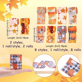 AHANDMAKER 10 Rolls 21.9yard Fall Wired Edge Ribbons Thanksgiving Day Theme Linen Ribbons 2.5in Rustic Autumn Harvest Burlap Ribbon for Sewing Decoration Gift Wrapping Bow Wreath Making Craft Supplies