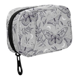 Fustylead Boho Magic Gray Space Elements Stars Butterflies Pill Organizer Travel Portable Zipper Cloth Bag for Holding Weekly Supplements Vitamins and Fish Oils