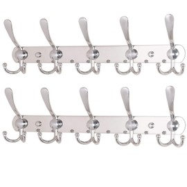 Dseap Wall Mounted Coat Rack - 5 Tri Hooks, Heavy Duty, Stainless Steel, Metal Coat Hook Rail for Coat Hat Towel Purse Robes Mudroom Bathroom Entryway (Chromed, 2 Packs)