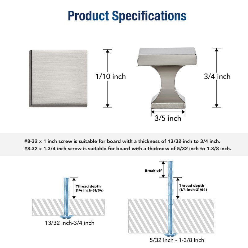 JOY DECOR 10 Pack Brushed Nickel Square Cabinet Knobs for