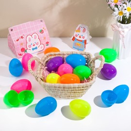 JIALWEN 36 PCS 3.35" Fillable Plastic Easter Eggs 6 Styles Bright Colors Empty Easter Eggs for Easter Basket Stuffers Surprise Eggs Easter Hunt Theme Party Favors Classroom Prize Supplies