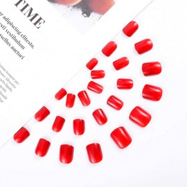 Ursumy Red Fake Nails Short Press on Nails Glossy Square False Nails Full Cover Acrylic Nails for Women and Girls(24Pcs)