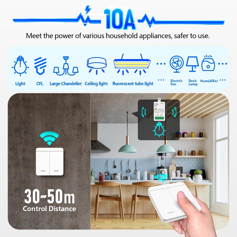 DieseRC Wireless Light Switch, RF Wireless Transmitter Switch and 10A