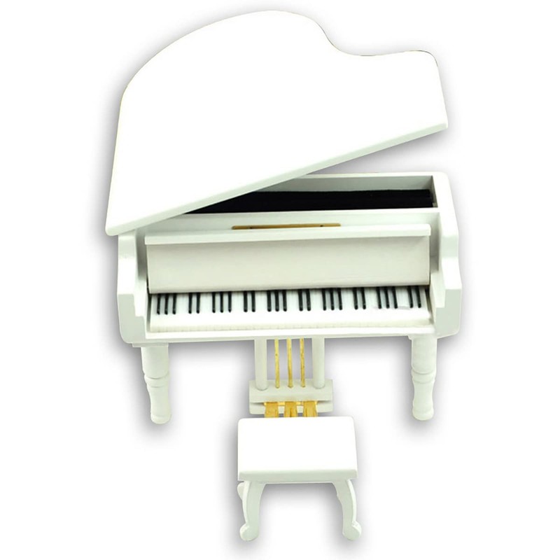 BinkeGG White Wooden Wind up Grand Piano Music Box with