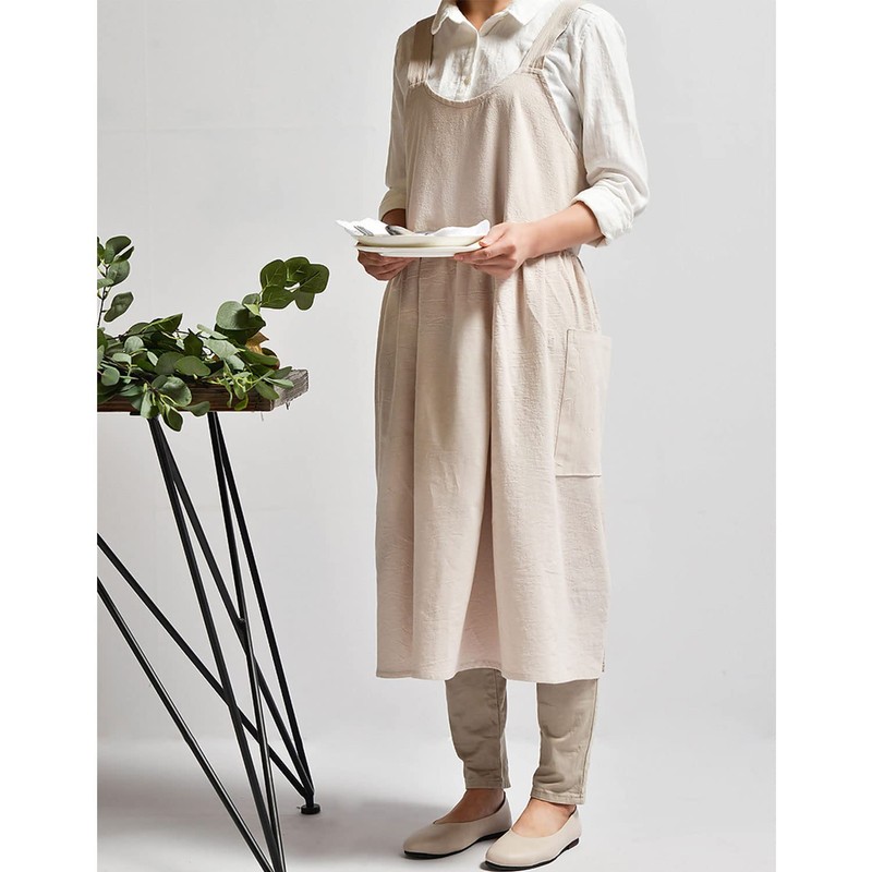 Uaussi Cotton Linen Apron Cross Back Work Apron for Women