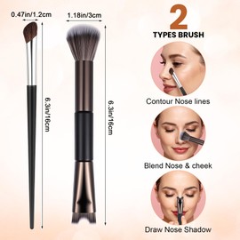 2Pcs Nose Contour Brushes for Makeup Shimmeroo Double-Ended Nose Angled Eye Shadow Contour Brushes for Makeup 2-in-1 U-Shaped Fluffy Brush Contouring Highlight Face Sculpting Defining