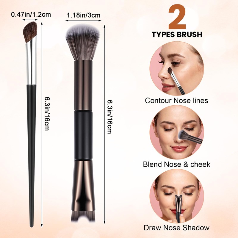 2Pcs Nose Contour Brushes for Makeup Shimmeroo Double-Ended Nose Angled