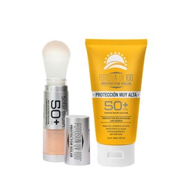 FOTOSUN UV 100 Kit Protector Solar Facial: Brocha en Polvo + Bloqueador en Crema FPS 50+ UVA/UVB, Uso Diario, Todo Tipo de Piel (Solar Brush + Crema 60ml)