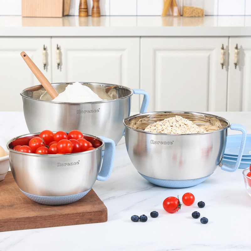 Rorence Stainless Steel Mixing Bowls Set: Non-Slip Silicone Bottom Kitchen