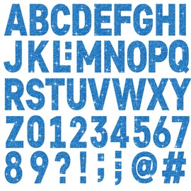 24 Sheets Large Letter Stickers 4 Inch Big Font 282 Pcs Glitter Alphabet Number Stickers Self Adhesive Stick on Letters for Poster Board Bulletin Board Mailbox Crafts Classroom Home Decor(Blue)