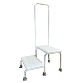 Freshnewlooks Double Step Stool with Handrail Heavy Duty 2 Steps non Slip Bath Bedroom Seniors