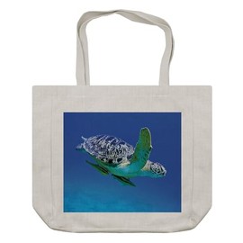 Ambesonne Turtle Shopping Bag, Aquatic Theme Photo Tropical Exotic Sea Animal Swim Aquarium Wildlife, Eco-Friendly Reusable Bag for Groceries Beach and More, 15.5" X 14.5", Cream
