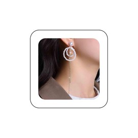 Iaceble Boho Pearl Rhinestone Dangle Earrings Long Pearl Tassel Earrings Gold Rhinestone Drop Earrings Vintage Pearl Beaded Earrings Pearl Bridal Earrings Jewelry for Women