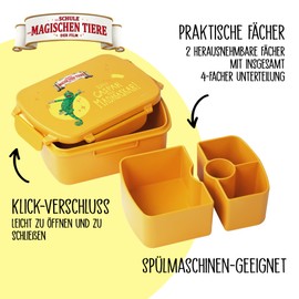 AWAVE The School of Magic Animals Lunch Box Children with Compartments rPET Yellow Caspar Snack Box 1 L with Lid and 4 Compartments Dividers Leak-Proof Lunch Box for School Nursery Picnic Travel