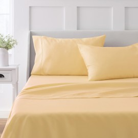 MARTHA STEWART 100% Cotton Queen Sheet Set - 4 Piece, Soft, Smooth, Durable, Easy Care, 16" Deep Pocket Sheets, Bedding Sheets, Sateen Sheets, 1 Flat, 1 Fitted, 2 Pillowcases, Yellow