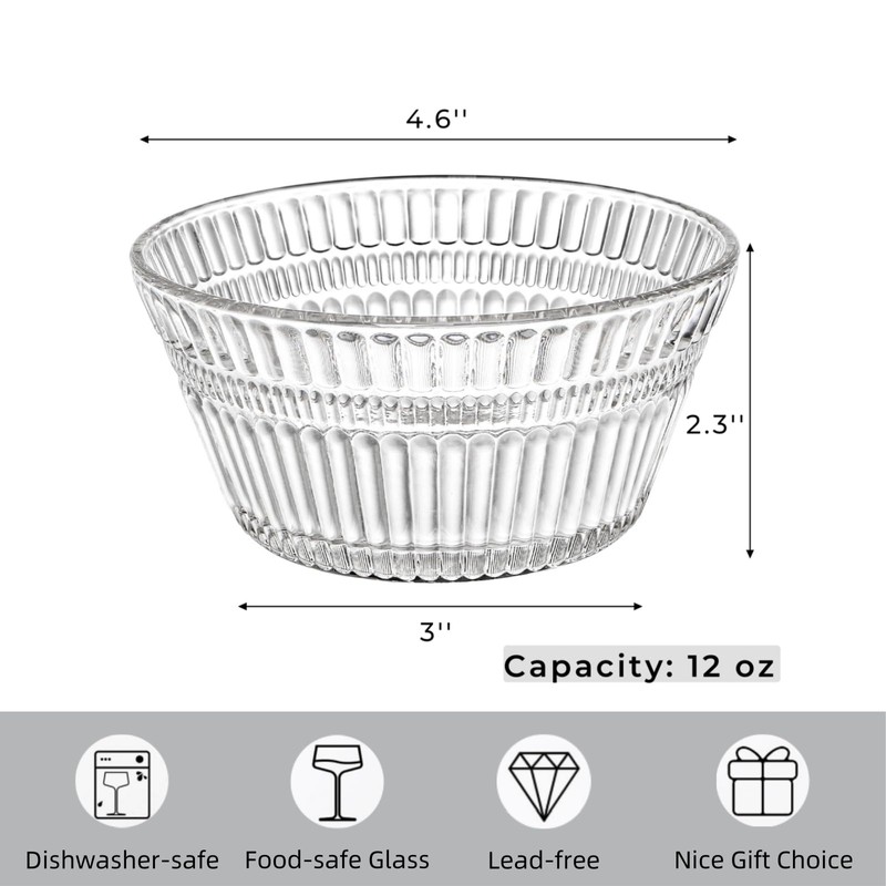 Nagpew 12 Pack Small Glass Bowls Set, 12 Oz Fluted