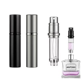 ANTOKX Travel Perfume Bottle Refillable Atomizer - 2-Pack 5ML Perfume Atomiser, Pocket Perfume Dispenser, Leakproof Portable Perfume Sprayer (Black & Gray)