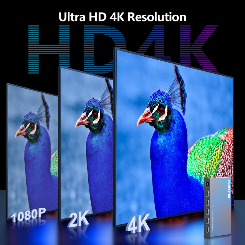 Riuiin 4K 30HZ 2x2 Video Wall Controller, HDMI Input with