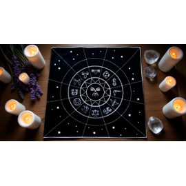 Altar Tarot Card Cloth Tablecloth 12 Constellations Tablecloth Astrology Tarot Divination Cards Table Cloth Tapestry Black Witchcraft Man Cave Room Bar Home Wall Decor 26 x 26 Inches