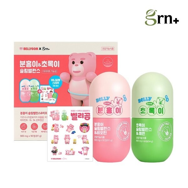 grn+ Belly Gom Collaboration Slim Balance Pink 90 Tablets + Green 60 Tablets (Mini Case + Stickers)(30-day supply) - grn+ Belly Gom Collaboration Slim Balance Pink 90