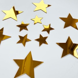 40Pcs 3D Old Gold Stars Acylic Wall Stickers with Adhesive Art Decal Satin Paper Baby Kids Bedroom Home DIY Decor Removable Stickers (Star Gold 2)