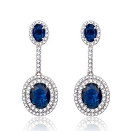 Cubic Zirconia Bridal Earrings for Wedding 925 Sterling Silver Blue Sapphire Zircon Crystal CZ Dangle Earrings for Bride Bridesmaid Mother of Bride Formal Costume Jewelry