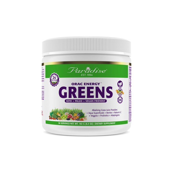 Paradise Herbs ORAC Energy Greens Powder, Organic Alkalizing Grass Juice Powder, Gluten Free, Non GMO, Vegan, 6.4 Ounces, 30 Servings