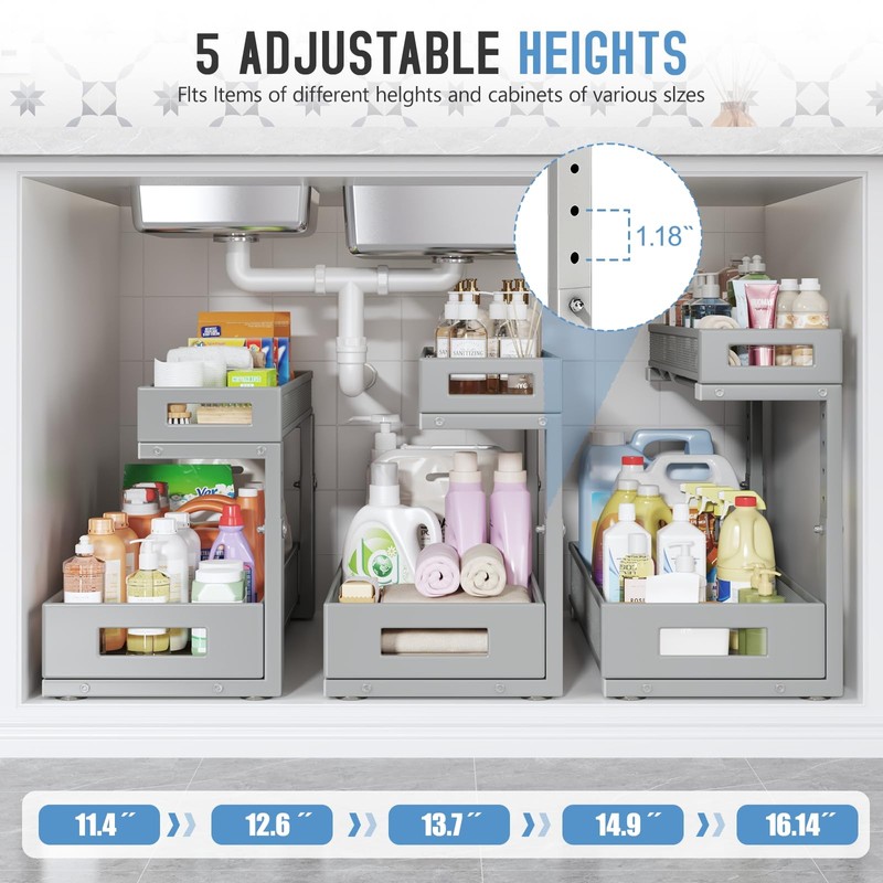 Biboraya 2 Pack 19IN Depth Under Sink Storage Organizer, Large