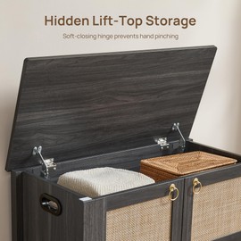 SICOTAS Shoe Rack Bench Entryway Bench with Lift Top Storage: Rattan Shoe Cabinet Bench with Safety Hinges, Farmhouse Boho Wooden Storage Toy Chest for Bedroom, Entryway, Hallway, Living Room